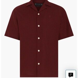 All Saints NWOT Glendale Check Camp Shirt in Sangria Red 2XL